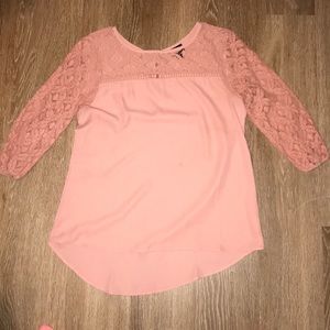 peach blouse with crochet top